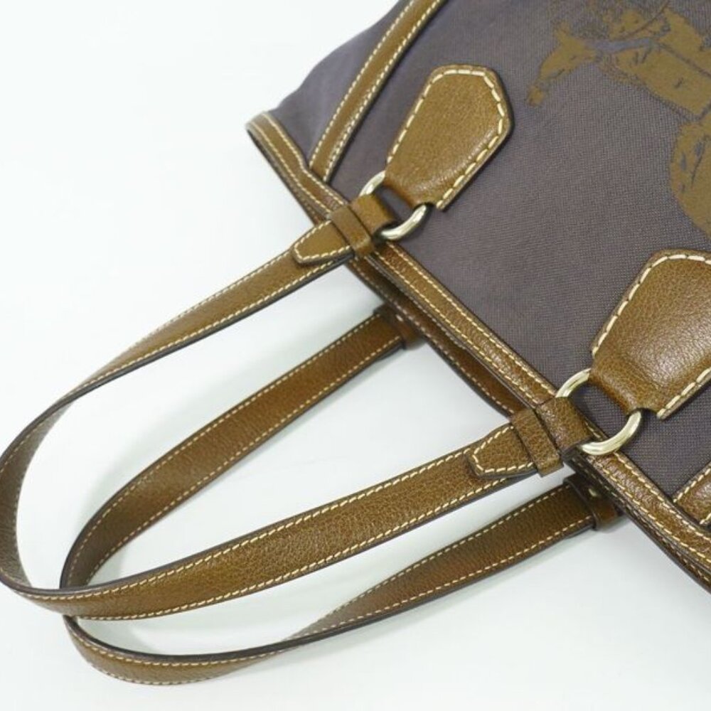 Celine Carriage Logo Tote Handbag Canvas Brown Bag - Picture 5 of 9